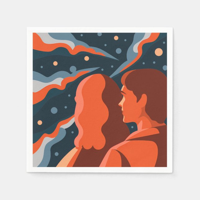 Two Figures Contemplating an Abstract Cosmic Scene Serviette (Vorderseite)