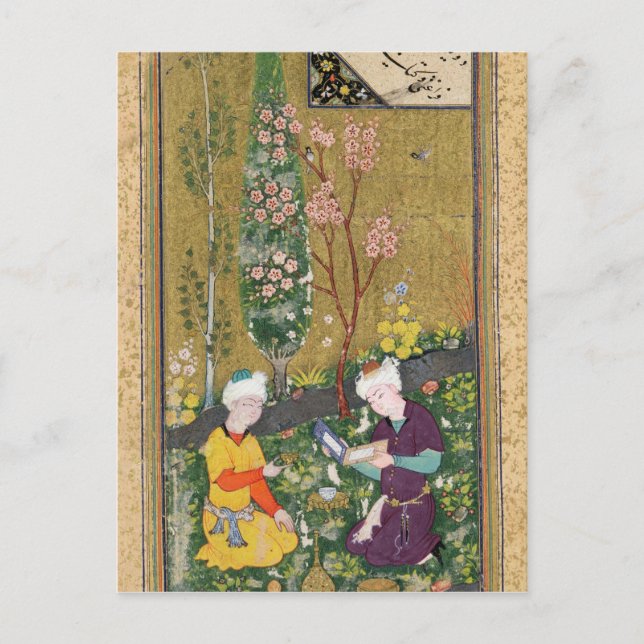 Two Figures Reading and Relaxing in an Orchard Postkarte (Vorderseite)