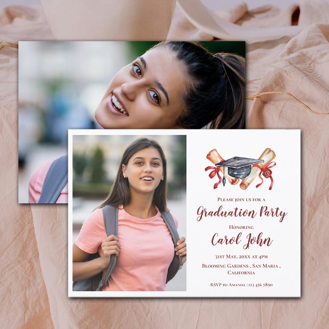 Two Foto 2025 Grad Elegant Graduation Party Einladung (Two Photo 2025 Grad Elegant Graduation Party Invitation)