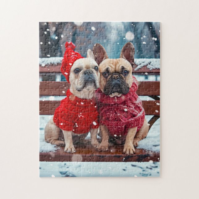 Two Frenchies In Winter Knitwear (Vertikal)