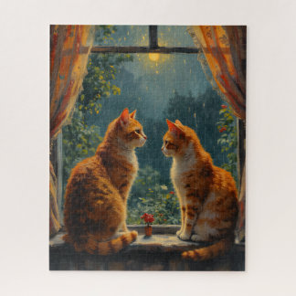Two ginger cats sitting in front of a window