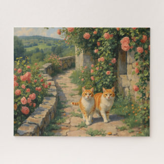 Two Ginger Cats walking along a path
