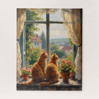 Two ginger staring out of a window