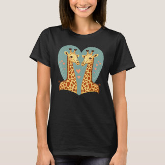 Two Giraffe Animals Valentines Day Love on Couple T-Shirt