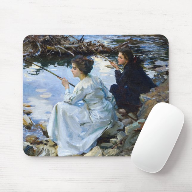 Two Girls Fishing, 1912 von John Singer Sargent Mousepad (Mit Mouse)