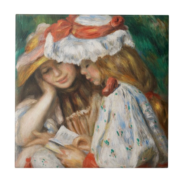 Two Girls Reading - Renoir Impressionist Malerei Fliese (Vorderseite)