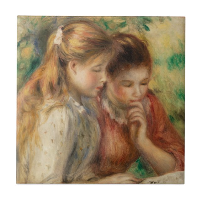 Two Girls Reading - Renoir Impressionist Malerei Fliese (Vorderseite)