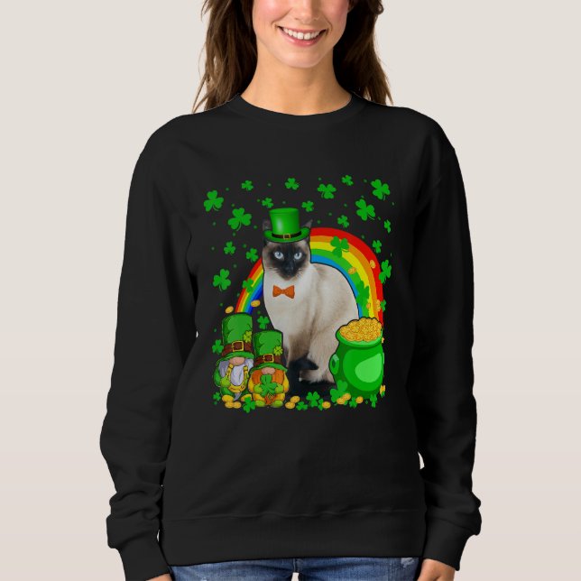 Two Gnomes And Siamese Wearing Patrick's Day Hat S Sweatshirt (Vorderseite)