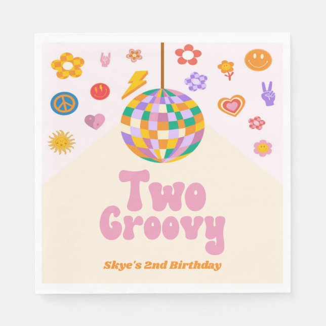Two Groovy Disco Ball 2nd Birthday Party Serviette (Vorderseite)