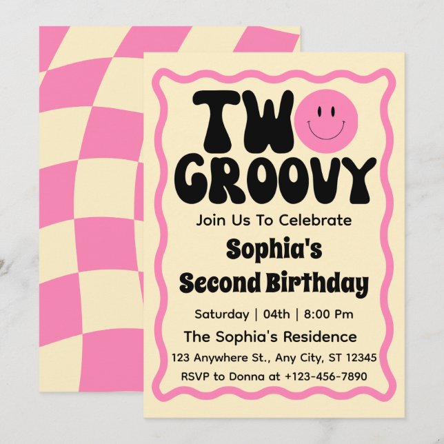 Two Groovy Girl 2. Geburtstag Einladung (Vorne/Hinten)