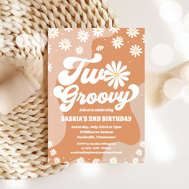 Two Groovy Retro Daisy 2nd Birthday Invitation Einladung (Von Creator hochgeladen)