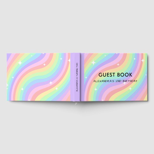 Two Groovy | Retro Pastel Rainbow 2nd Birthday Gästebuch (Voll)