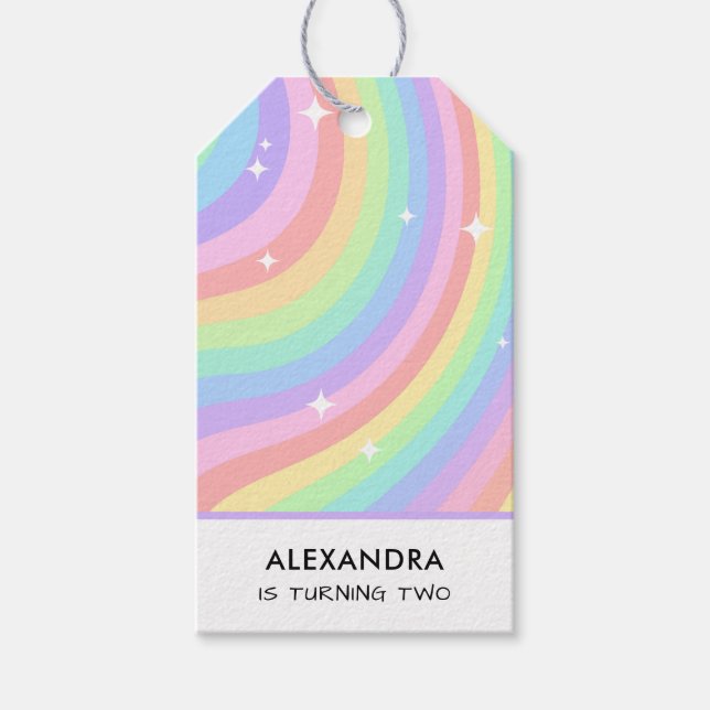 Two Groovy Retro Pastel Rainbow 2nd Birthday Geschenkanhänger (Vorderseite)