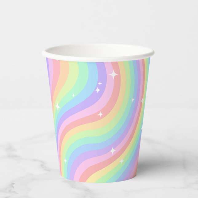 Two Groovy Retro Pastel Rainbow 2nd Birthday Pappbecher (Vorderseite)
