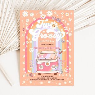 TWO Groovy Van Daisy Hippie 70er 2. Geburtstag Einladung