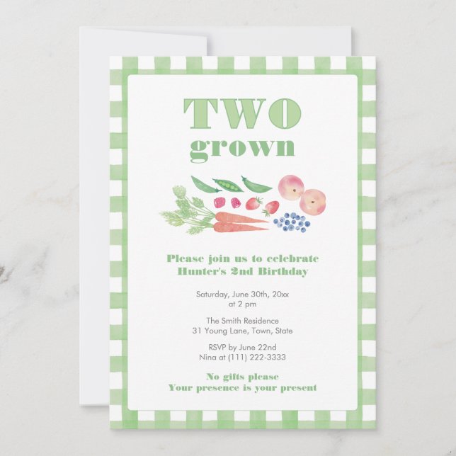 TWO Grown Farmer's Market 2nd Birthday Einladung (Vorderseite)