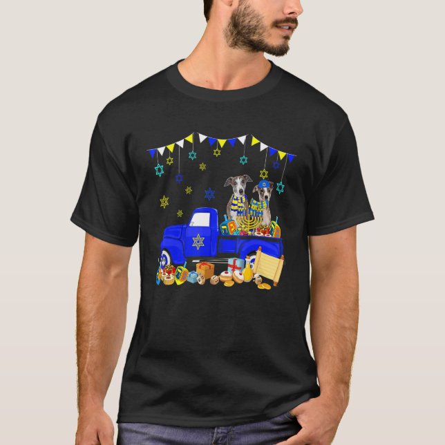 Two Hanukkah Whippets On Pickup Truck With Menorah T-Shirt (Vorderseite)