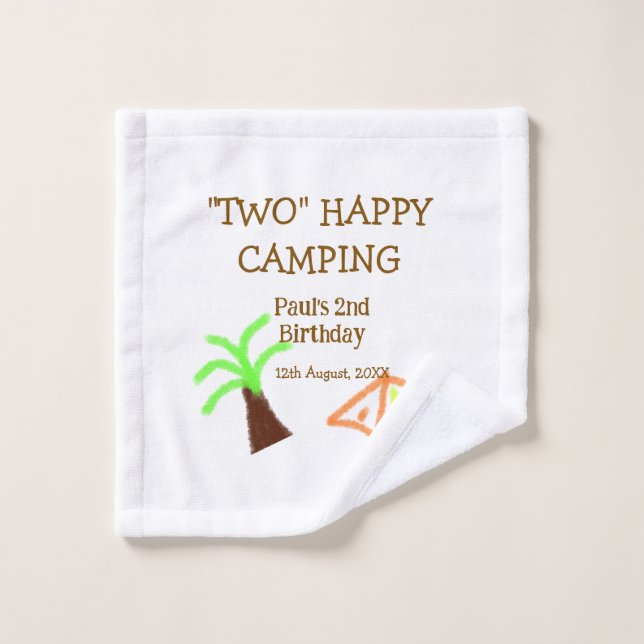 Two happy camping 2nd birthday tree camp kids (Gant de toilette)