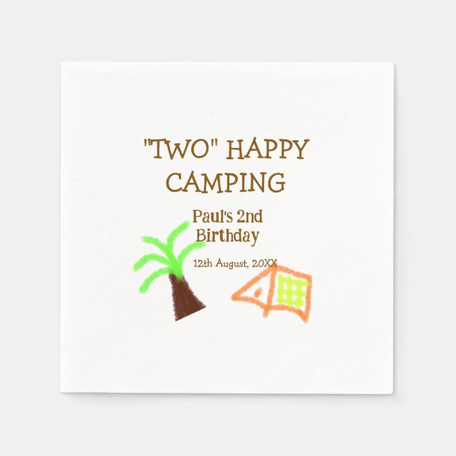 Two happy camping 2nd birthday tree camp kids serviette (Vorderseite)