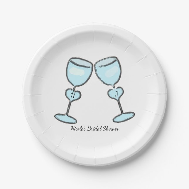 Two Heart Wine Glasses Brautparty Verlobung Pappteller (Vorderseite)
