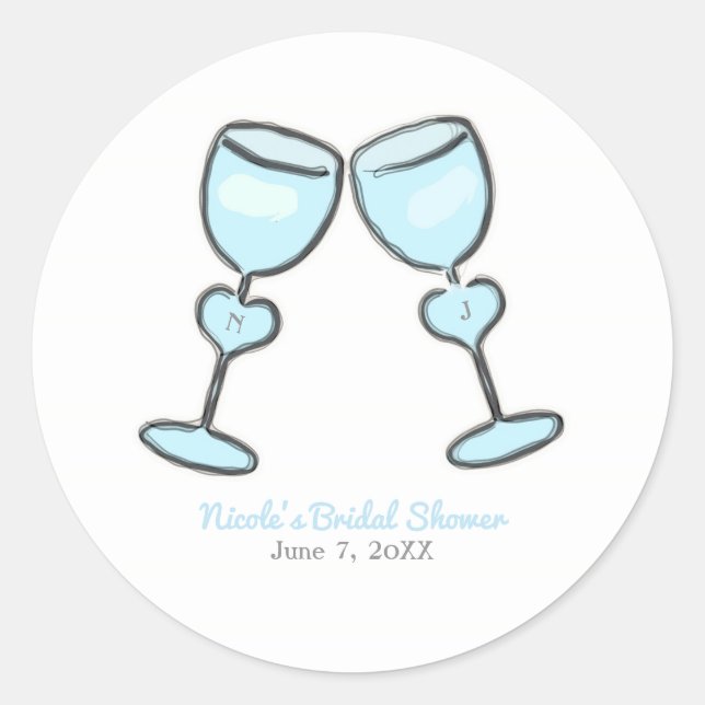 Two Heart Wine Glasses Brautparty Verlobung Runder Aufkleber (Vorderseite)