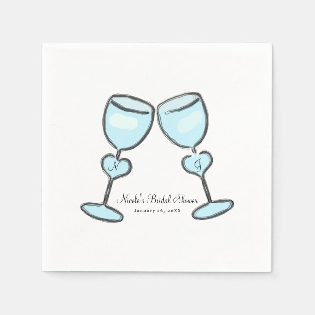 Two Heart Wine Glasses Brautparty Verlobung Serviette (Vorderseite)