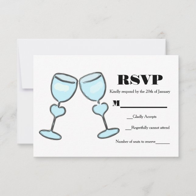 Two Heart Wine Glasses Brautparty Wedding RSVP (Vorderseite)