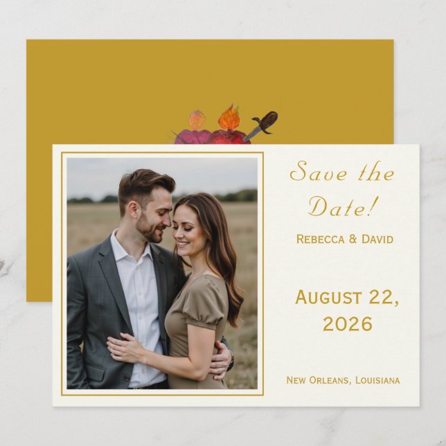 Two Hearts Catholic Flat Save The Date Card (Vorne/Hinten)