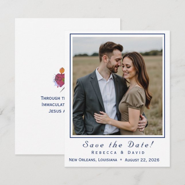Two Hearts Catholic Flat Save The Date Card (Vorne/Hinten)