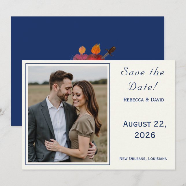 Two Hearts Catholic Flat Save The Date Card (Vorne/Hinten)