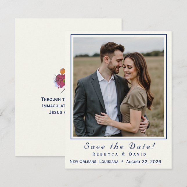 Two Hearts Catholic Flat Save The Date Card (Vorne/Hinten)