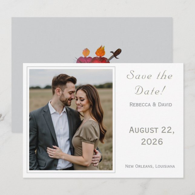 Two Hearts Catholic Flat Save The Date Card (Vorne/Hinten)
