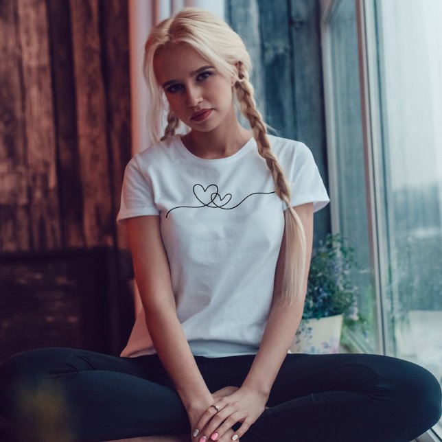 Two Hearts Line Art T-Shirt (Two Hearts Basic White T-Shirt by Kate & Co.)