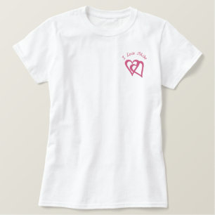 Two Hearts Love Valentine Pink Embroidered Design Besticktes T-Shirt