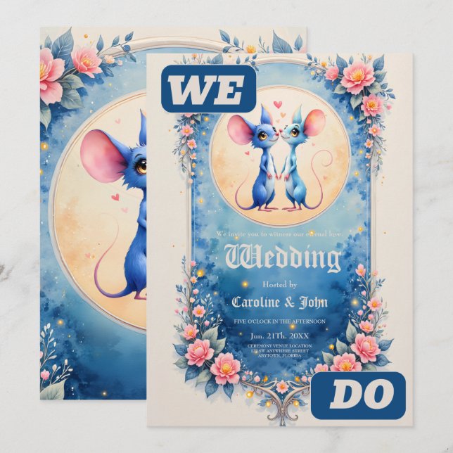 Two Hearts, One Love – Wedding Mice Einladung (Vorne/Hinten)