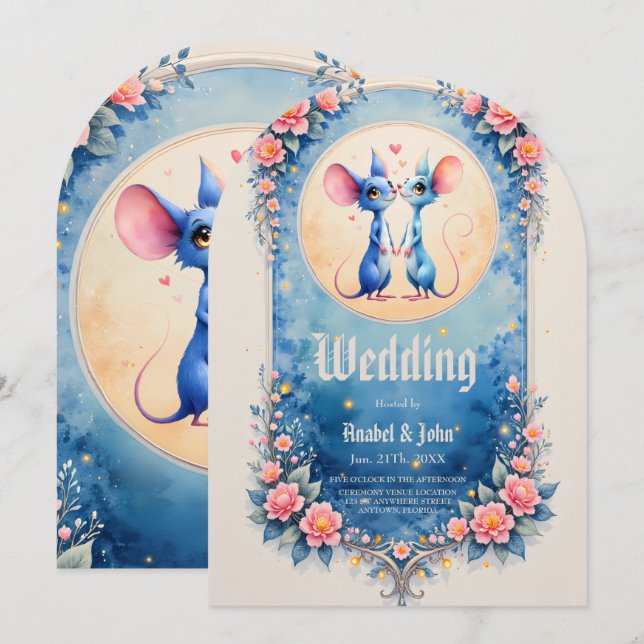 Two Hearts, One Love – Wedding Mice.  Einladung (Vorne/Hinten)