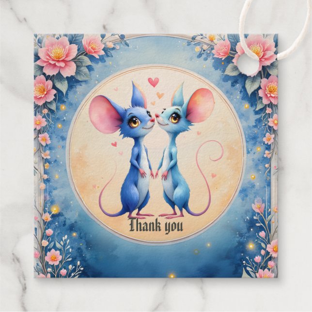 Two Hearts, One Love – Wedding Mice.  Geschenkanhänger (Rückseite)