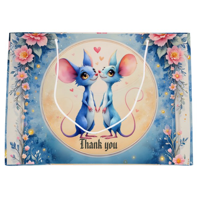 Two Hearts, One Love – Wedding Mice.  Große Geschenktüte (Vorderseite)