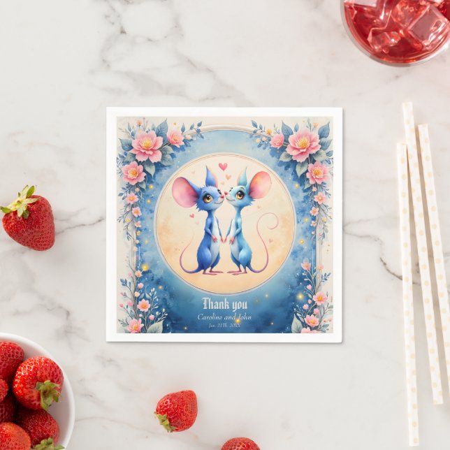 Two Hearts, One Love – Wedding Mice.  Serviette (Beispiel)
