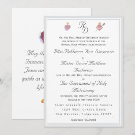 Two Hearts Silver Catholic Wedding Invitation Einladung