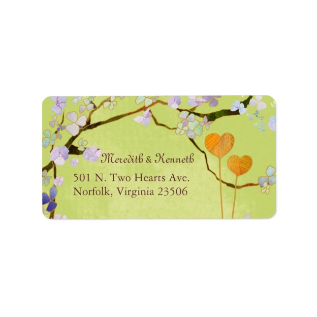 Two Hearts Spring Green Wedding Address Adressaufkleber (Vorne)