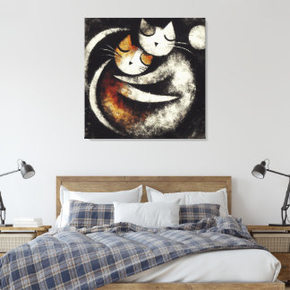  Two Hugging Cats Canvas Print – Chagall-Inspired  Leinwanddruck