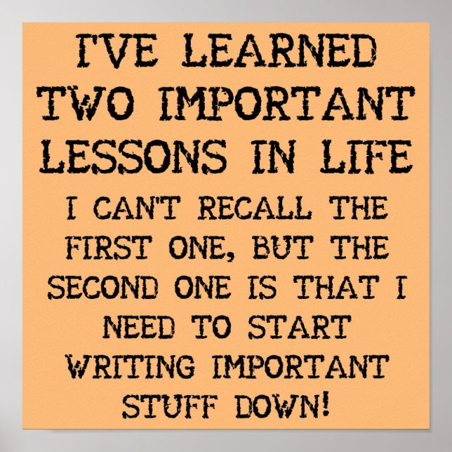 Two Important Lessons Funny Poster Sign (Vorne)