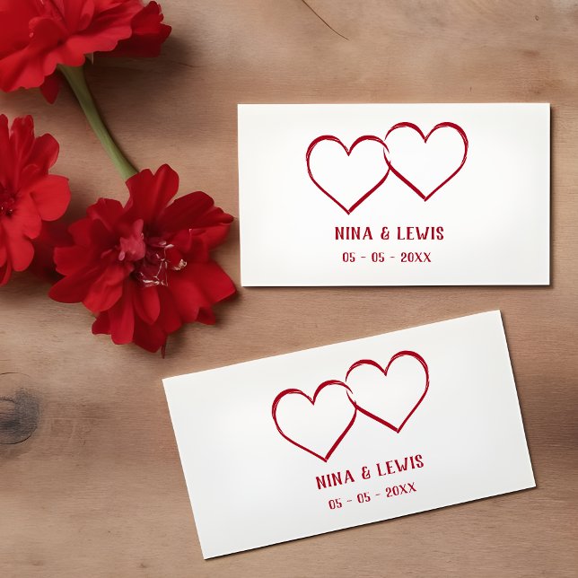 Two Intertwined Hearts Names & Date for Wedding Gummistempel (Two intertwined hearts are the main reason for this simple and minimalist stamp design.)