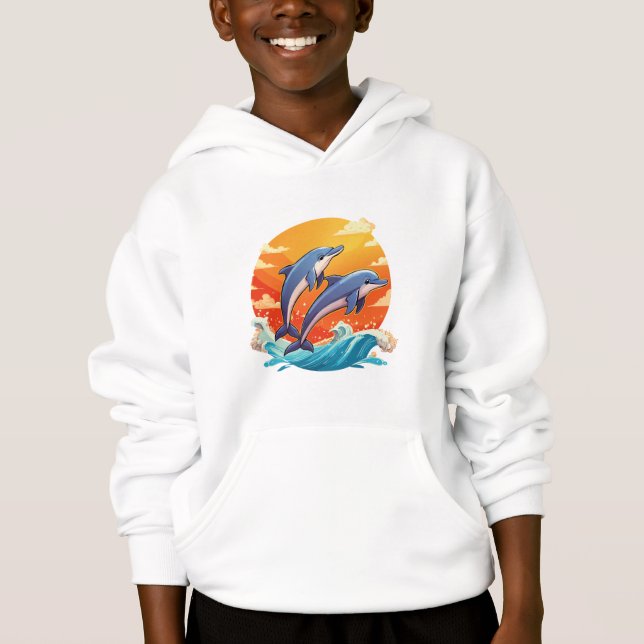 Two jumping cartoon dolphin hoodie (Vorderseite)