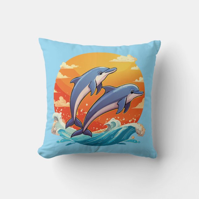 Two jumping cartoon dolphin kissen (Vorderseite)
