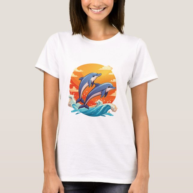 Two jumping cartoon dolphin T-Shirt (Vorderseite)