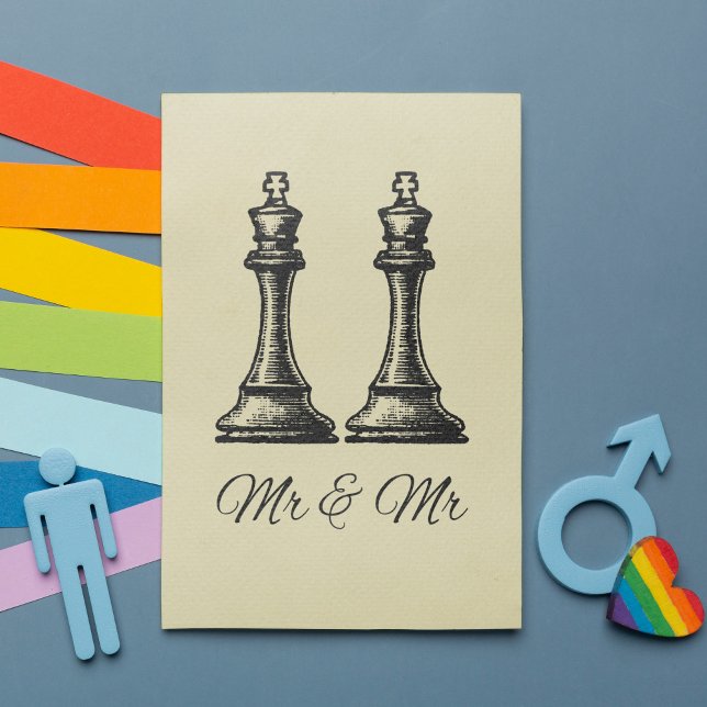 Two Kings Gay Wedding Einladung (To celebrate your special day we present two King chess pieces in an elegant ivory color.)