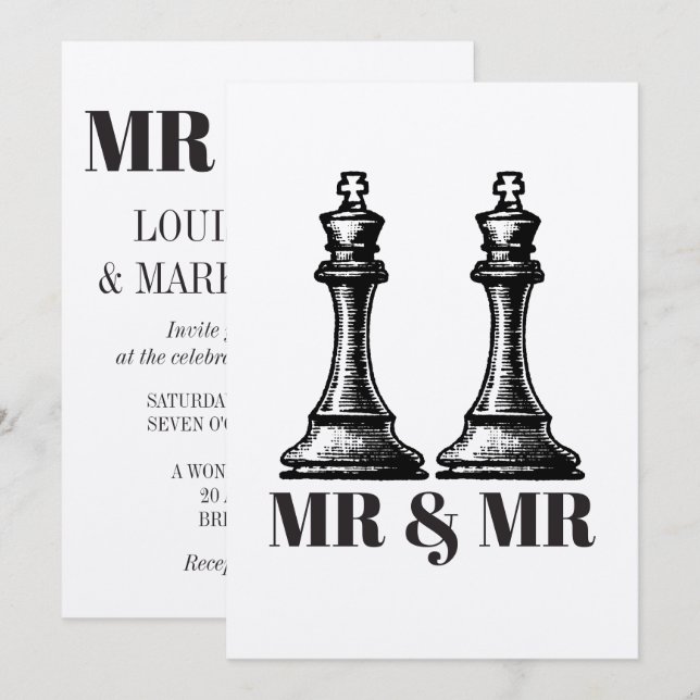 Two Kings Gay Wedding Einladung (Vorne/Hinten)