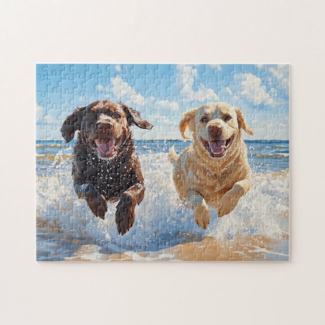 Two Labrador Retrievers on Beach (Horizontal)